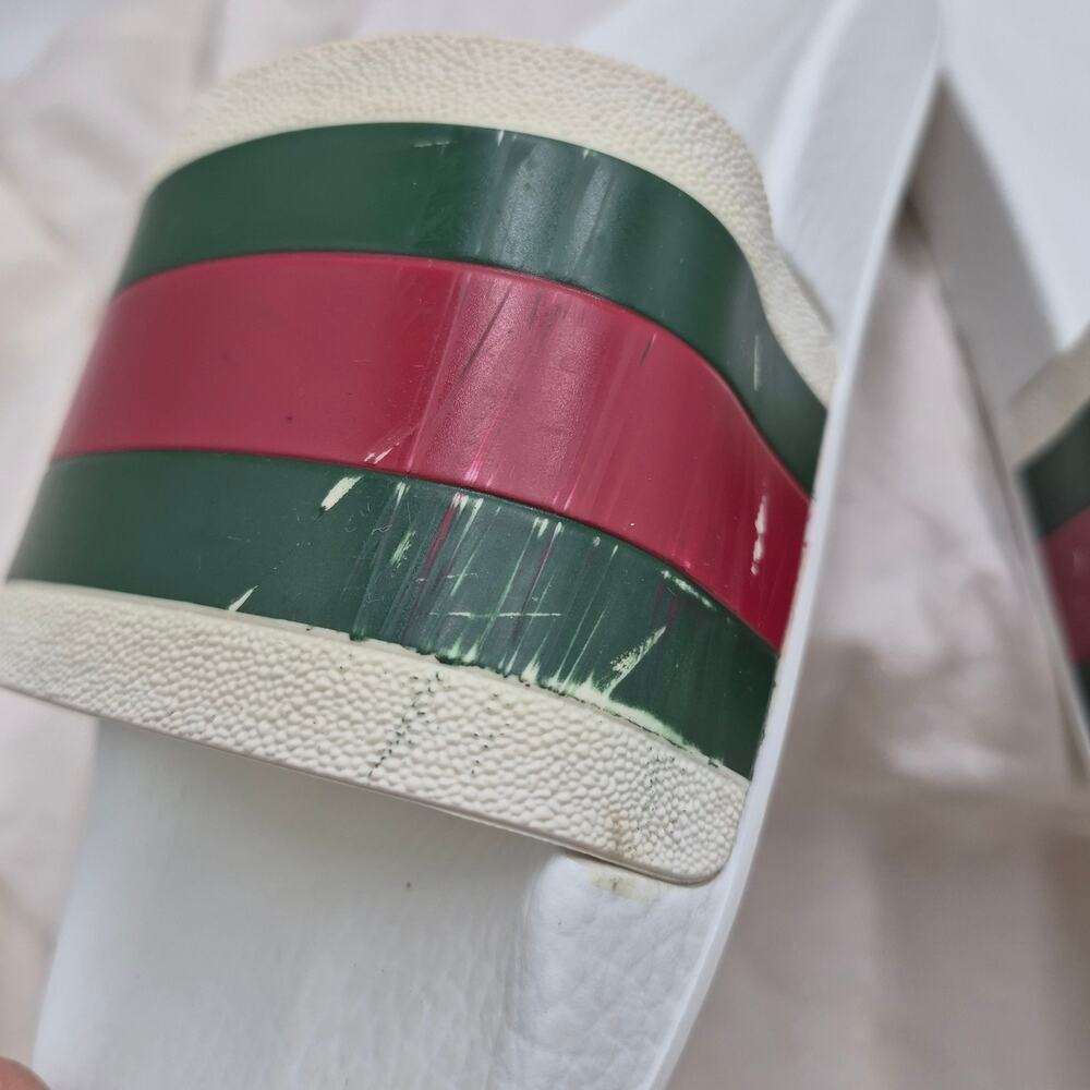 GUCCI Pursuit Stripes White Pool Slides 27 Gucci Web Mens Size US 8 - Picture 2 of 15